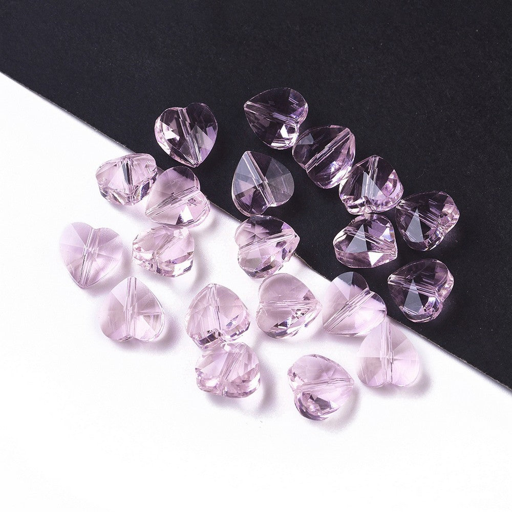 Glass Charm Heart Pink 10x10x7mm 10pcs