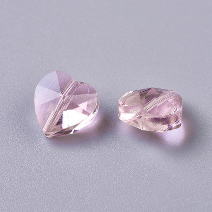Glass Charm Heart Pink 10x10x7mm 10pcs