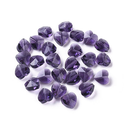 Glass Charm Heart Purple 10x10x7mm 10pcs