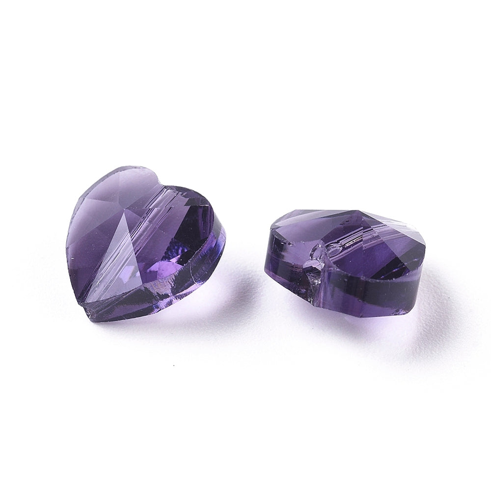 Glass Charm Heart Purple 10x10x7mm 10pcs
