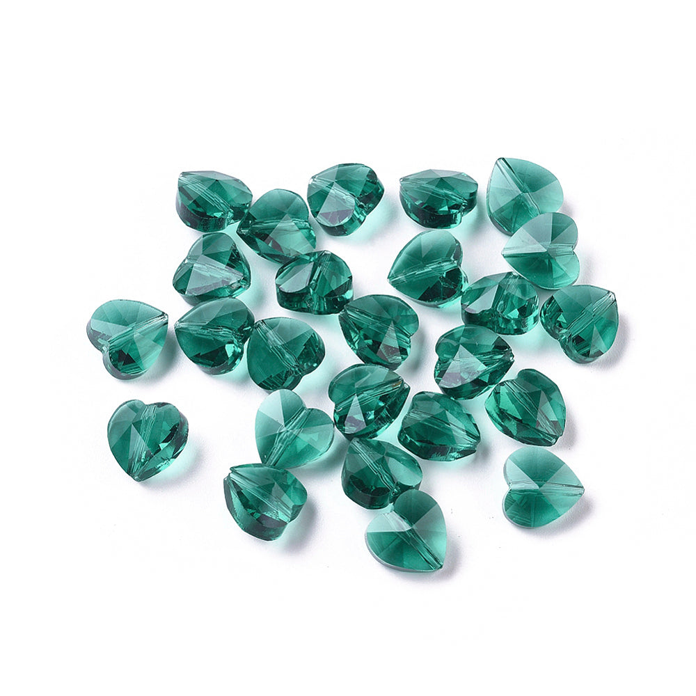 Glass Charm Heart Teal 10x10x7mm 10pcs