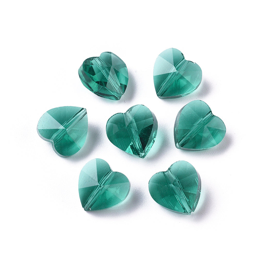 Glass Charm Heart Teal 10x10x7mm 10pcs