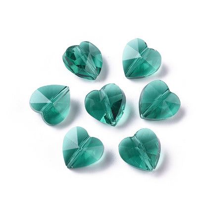 Glass Charm Heart Teal 10x10x7mm 10pcs