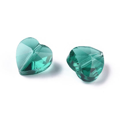 Glass Charm Heart Teal 10x10x7mm 10pcs