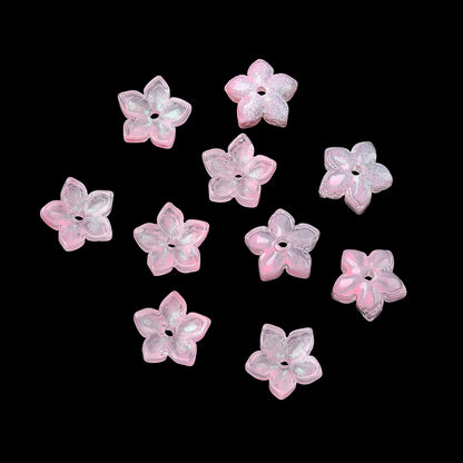 Glass Bead Cap 5-Petal Flower Pink 20pc