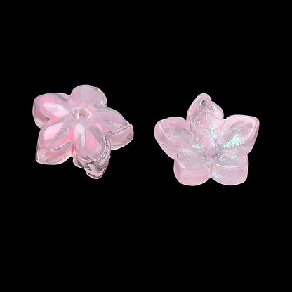 Glass Bead Cap 5-Petal Flower Pink 20pc