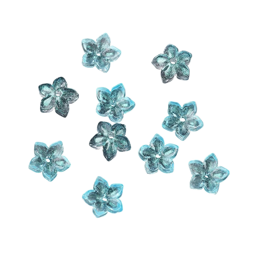 Glass Bead Cap 5-Petal Flower Light Blue 20pc