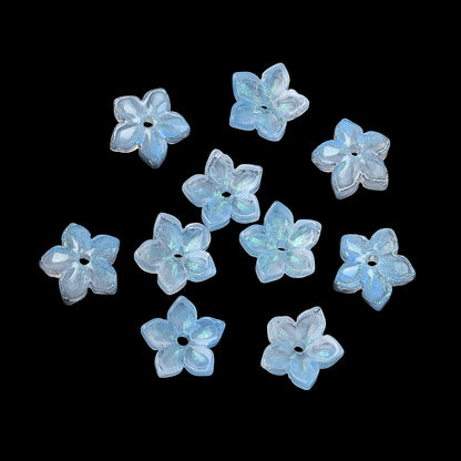 Glass Bead Cap 5-Petal Flower Sky Blue 20pc