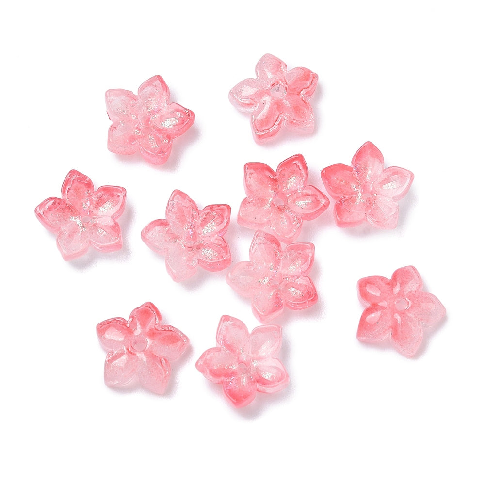 Glass Bead Cap 5-Petal Flower Hot Pink 20pc