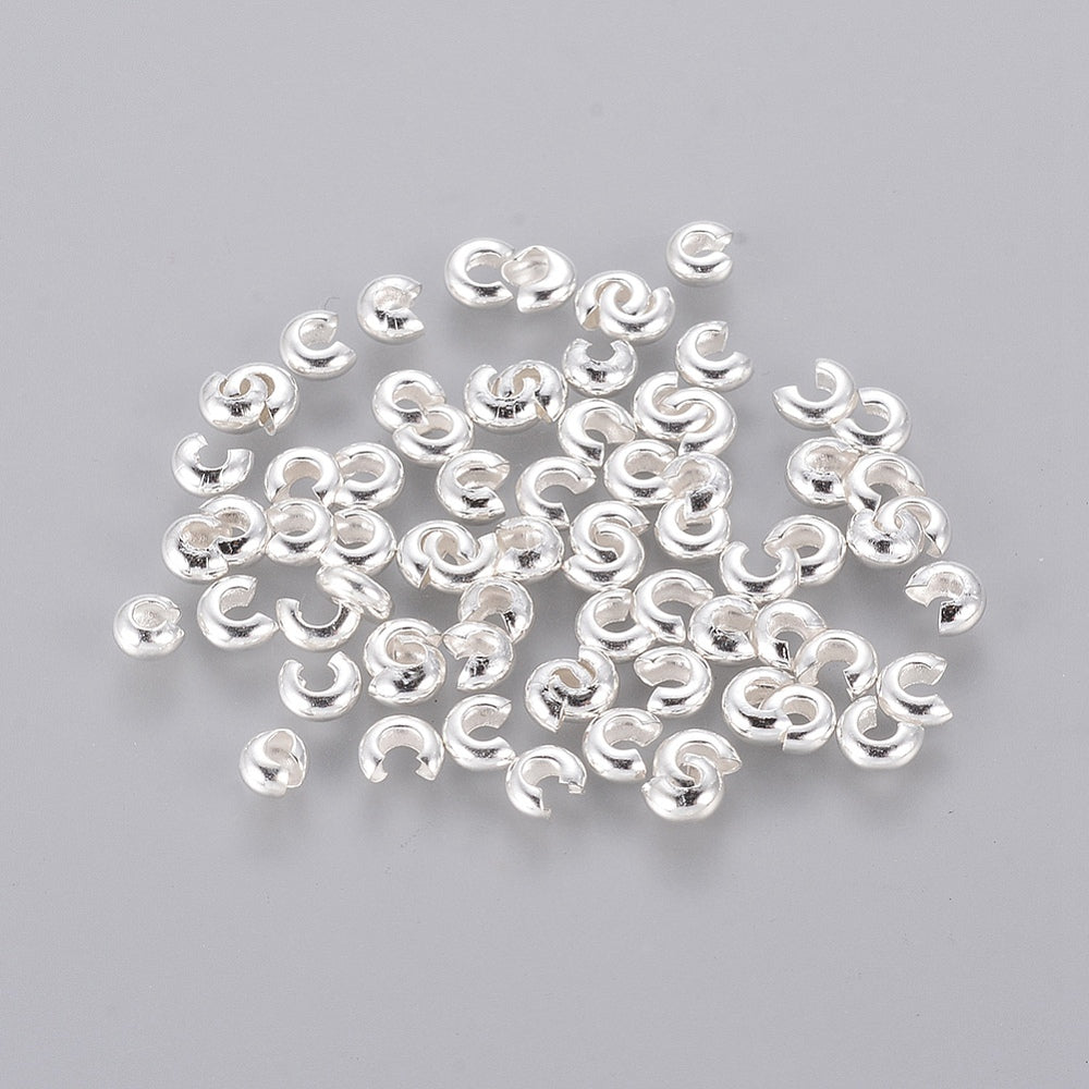 Crimp Cover Clam Shell Silver 3mm 100pc - Alberta Bead Store