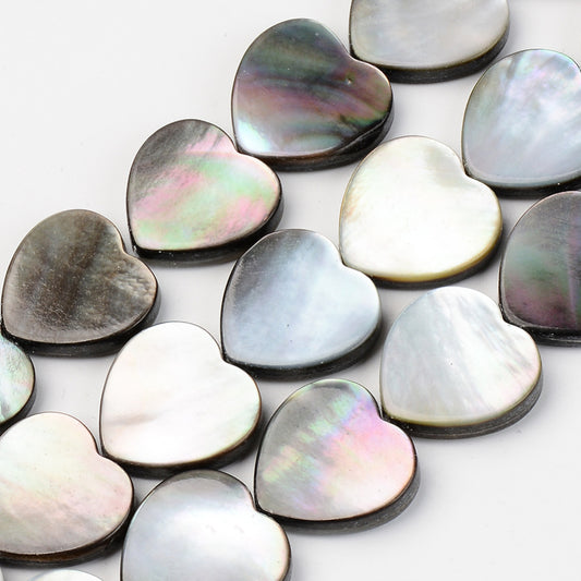 Shell Bead Black Lip Heart Shape 15MM 3pc