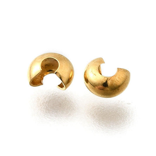 Crimp Cover Clam Shell 304SS 18K Gold Plated 50pc - Alberta Bead Store
