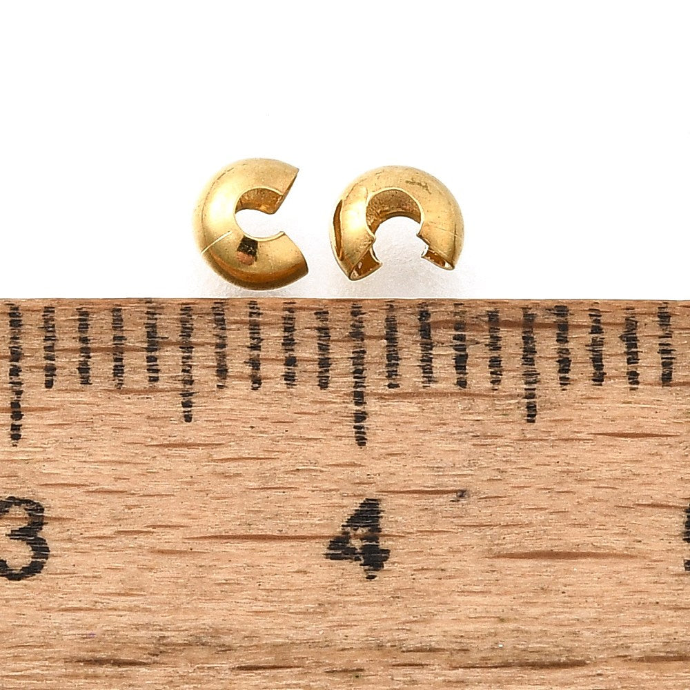Crimp Cover Clam Shell 304SS 18K Gold Plated 50pc - Alberta Bead Store