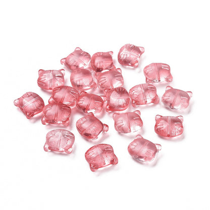Glass Kitty Shape Bead Pink 5pc