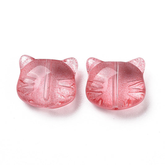 Glass Kitty Shape Bead Pink 5pc