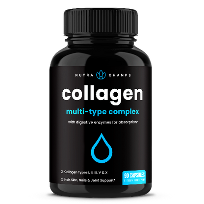 Multi Collagen Pills |Types I,II,III,V,X | Double Hydrolyzed | NutraChamps