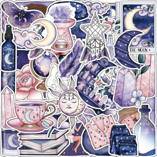 Purple Mystic PVC Vinyl Stickers 50pcs | Crystals and Sun Signs Co
