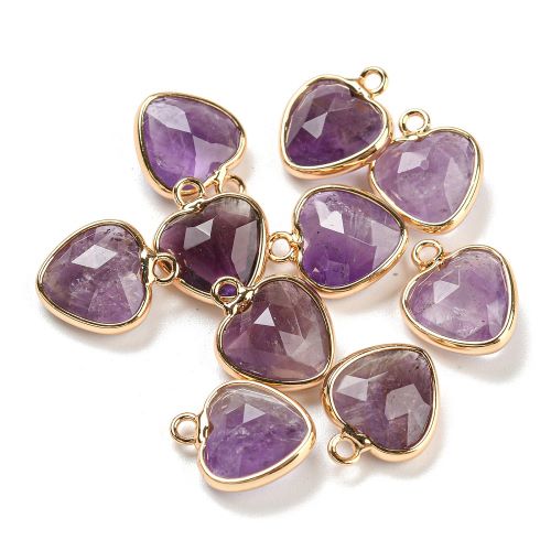 Amethyst Faceted Heart Charm/Pendant with Gold 1pc | Alberta Bead Store