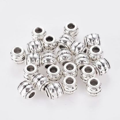 Tibetan Style Alloy Barrel Bead Antique Silver 10pcs | Alberta Bead Store