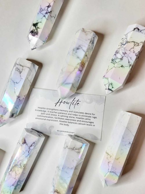 Aura Howlite Hexagonal Tower | Crystals and Sun Signs Co