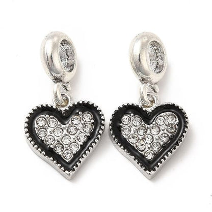Enamel Charm Black Heart with Rhinestones 5pc | Crystals and Sun Signs Co