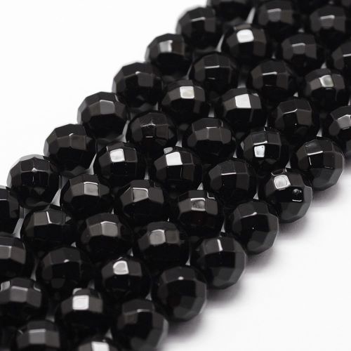 Black Onyx Faceted Gemstone Grade A Dyed Beads - All Sizes | Crystals and Sun Signs Co