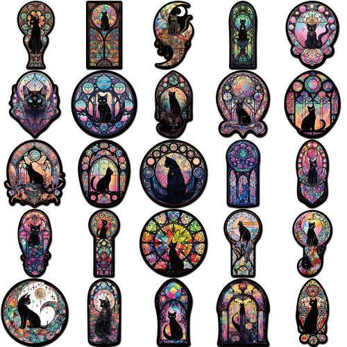 Black Cat Stainglass PVC Vinyl Stickers 50pcs - Premium Sticker from Crystals and Sun Signs Co - Shop now at Witches Ink LTD