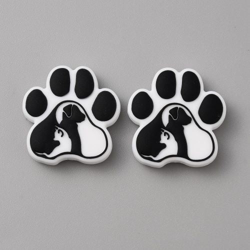 Silicone Bead Black and White Paw Silhouette | Alberta Bead Store