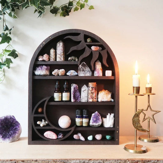 Wooden Shelf Display Sun & Moon - Witches Ink LTD - O/A Crystals and Sun Signs