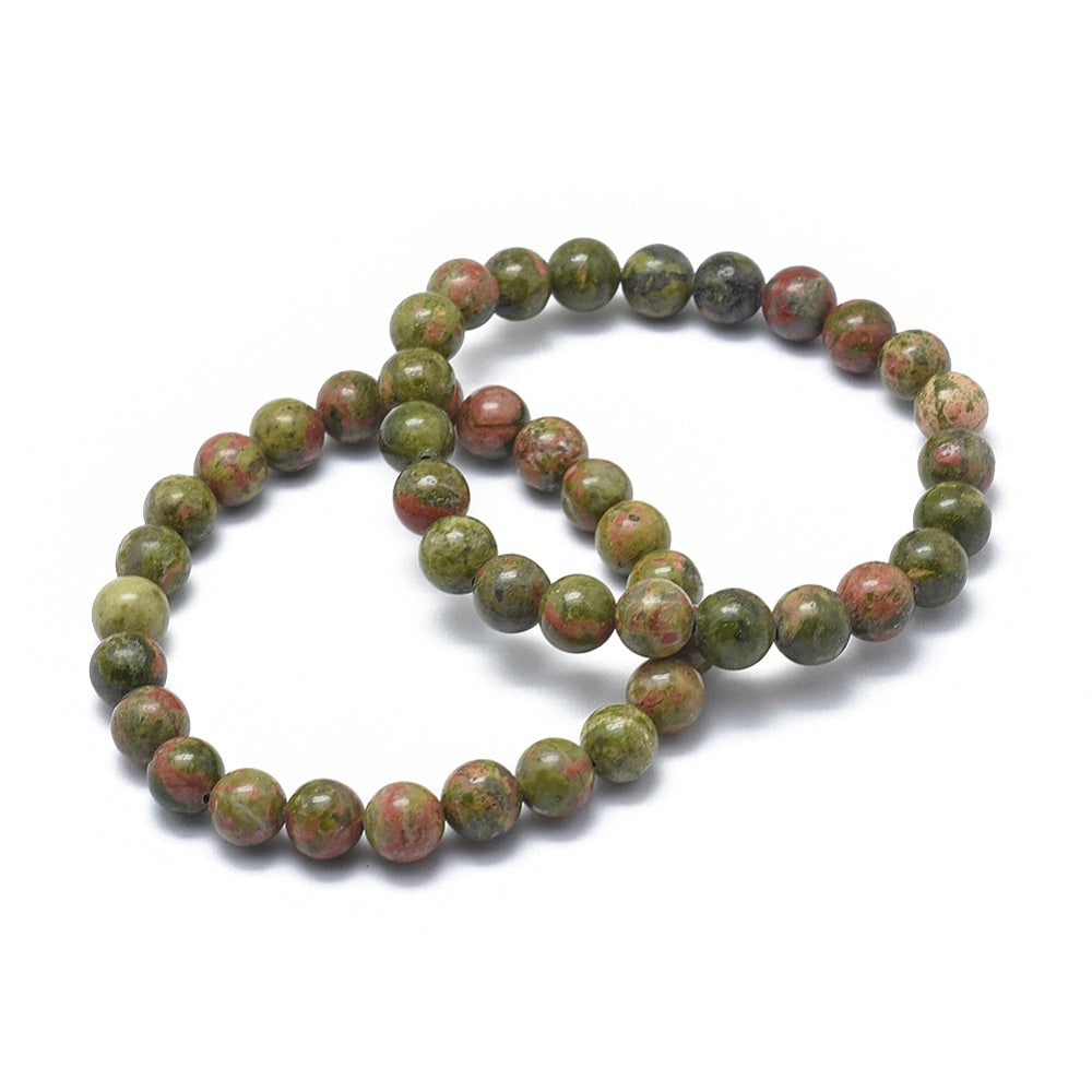 Unakite Gemstone Bead Bracelet 8MM | Crystals and Sun Signs Co