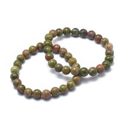 Unakite Gemstone Bead Bracelet 8MM | Crystals and Sun Signs Co