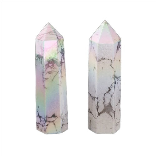 Aura Howlite Hexagonal Tower - Premium Gemstone from Crystals and Sun Signs Co - Shop now at Crystals and Sun Signs Co