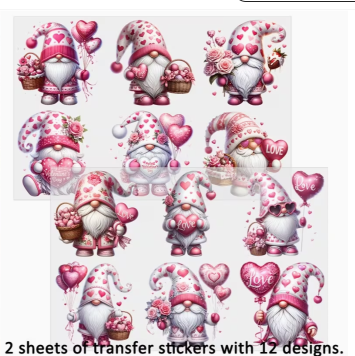 Valentine Gnome DTF Transfers 12pcs