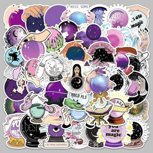 Magic Theme PVC Vinyl Stickers 50pcs | Crystals and Sun Signs Co