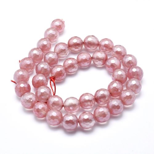 Cherry Quartz Electroplated Faceted Glass Bead - Crystals and Sun Signs