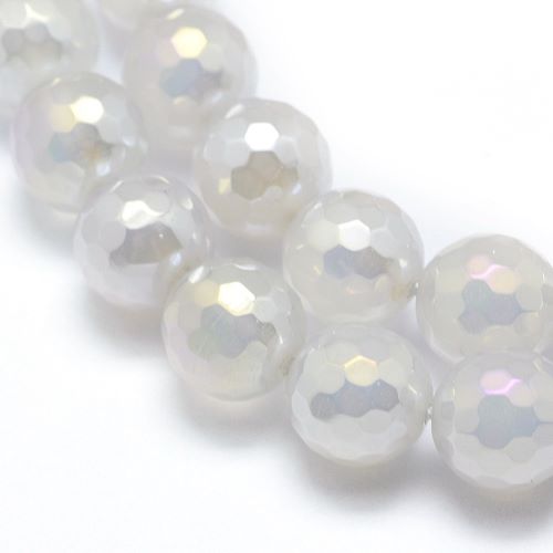 Electroplated Faceted White Agate Gemstone Bead | Alberta Bead Store