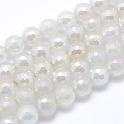 Electroplated Faceted White Agate Gemstone Bead | Alberta Bead Store