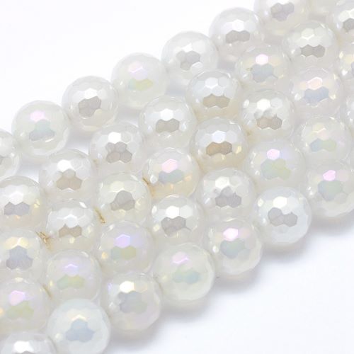 Electroplated Faceted White Agate Gemstone Bead | Alberta Bead Store