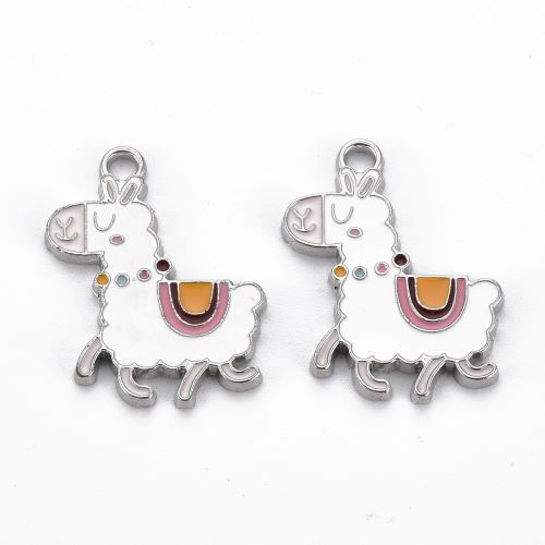 Enamel Charm Alpaca in White 5pcs | Alberta Bead Store