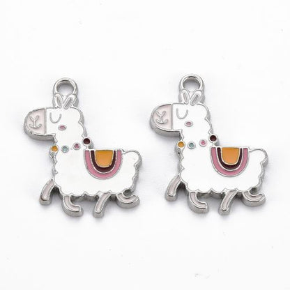 Enamel Charm Alpaca in White 5pcs | Alberta Bead Store