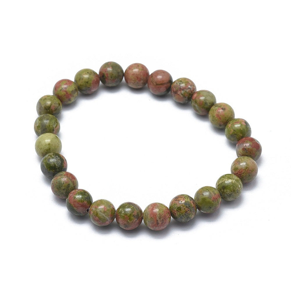Unakite Gemstone Bead Bracelet 8MM | Crystals and Sun Signs Co