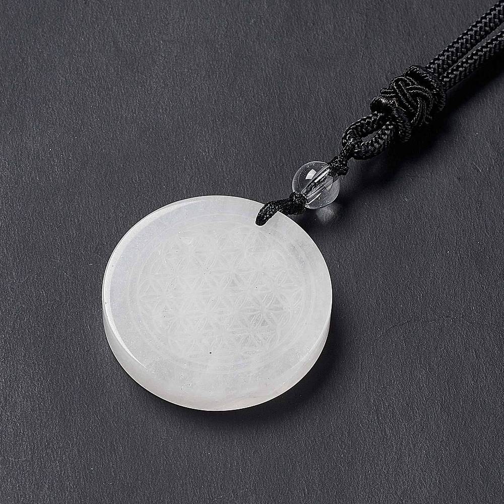 Clear Quartz Engraved Flower of Life Necklace | Crystals and Sun Signs Co
