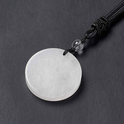 Clear Quartz Engraved Flower of Life Necklace | Crystals and Sun Signs Co