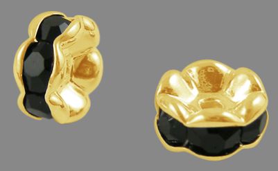Rondelle Wavy Edge Grade A Golden Black Rhinestone 5pc | Crystals and Sun Signs Co