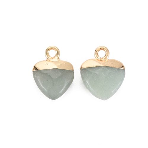 Green Aventurine Heart Charm with Light Gold 1pc | Alberta Bead Store