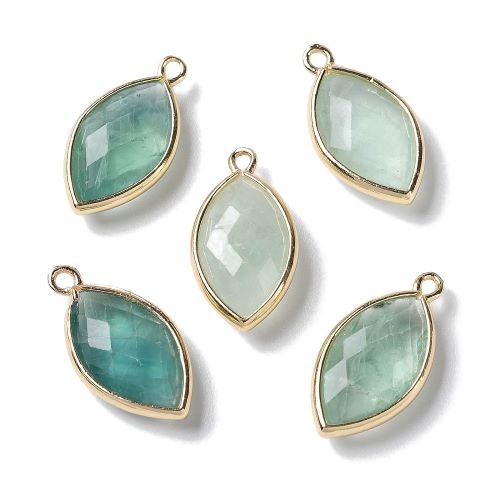 Green Fluorite Faceted Tear Drop Charm/Pendant with Gold 1pc | Alberta Bead Store