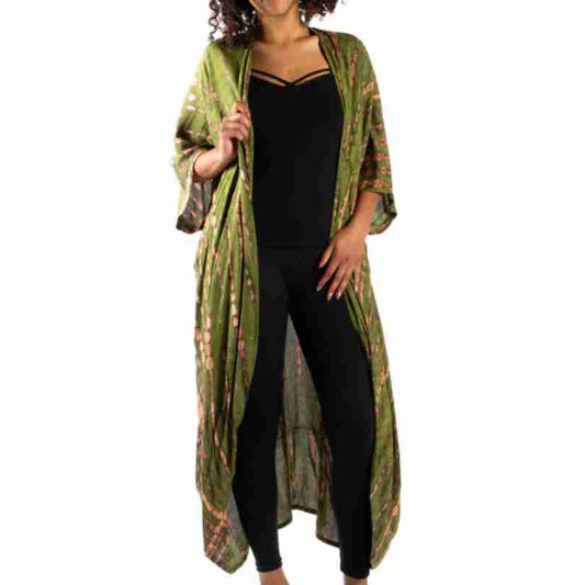 Tie-Dye Bone Motif Long Kimono - Green - Witches Ink LTD - O/A Crystals and Sun Signs