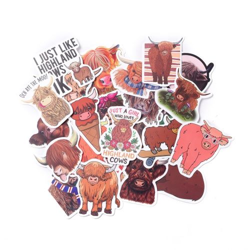 Highland Cow Theme Sticker Pack 50pcs - Crystals and Sun Signs