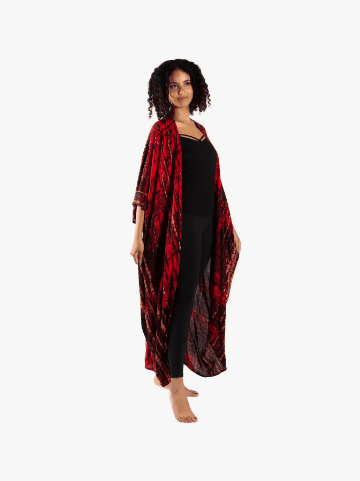 Tie-Dye Bone Motif Long Kimono - Red | Crystals and Sun Signs Co