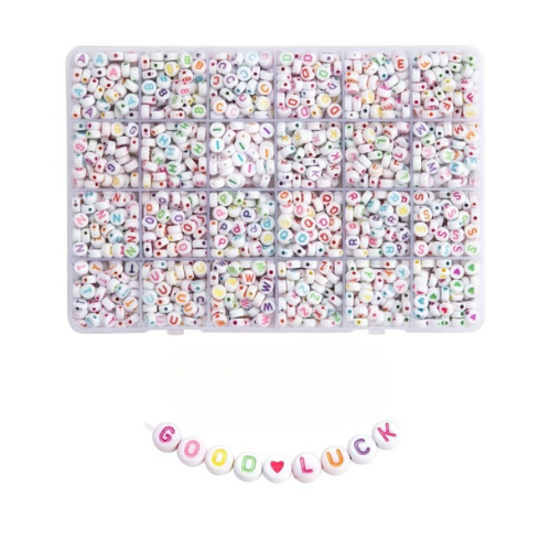 Acrylic Letter Bead Set Flat White Colorful | Alberta Bead Store